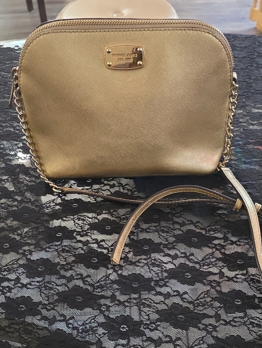 Michael Kors Metallic Gold Mini Crossbody with Chain Strap